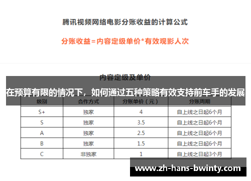 在预算有限的情况下，如何通过五种策略有效支持前车手的发展